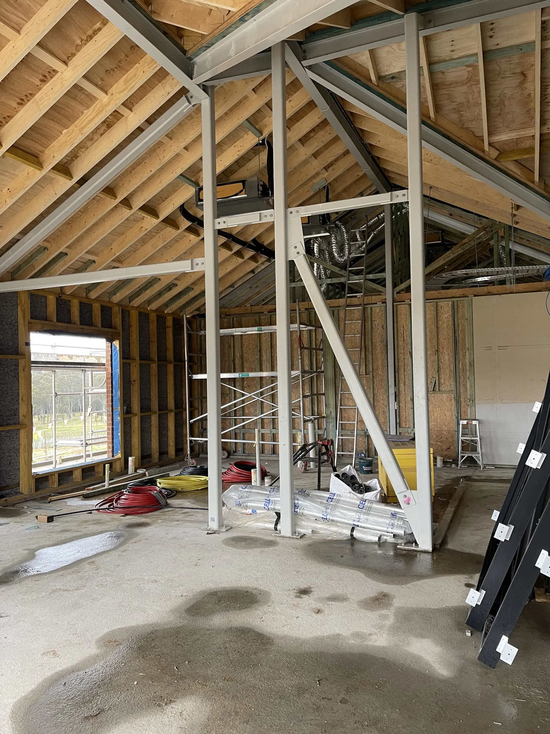 Structural steel portal frame and cathedral roof framing